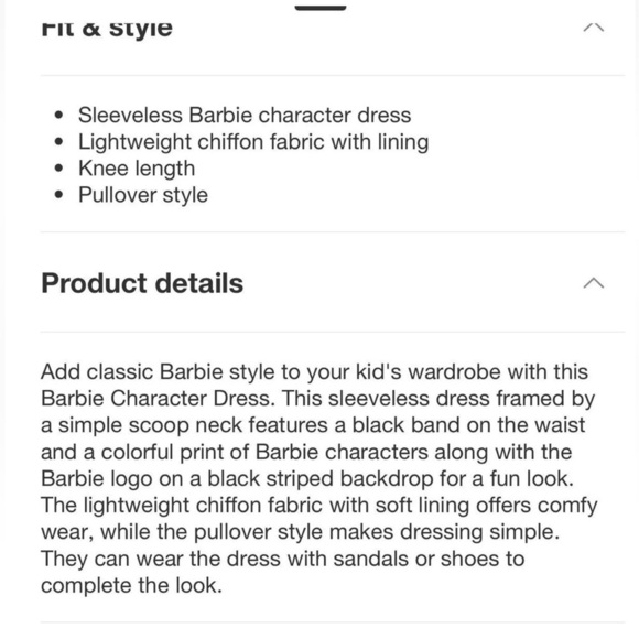 Girls' Barbie Character Dress White Black Kids Size Large (10/12) - Picture 13 of 15